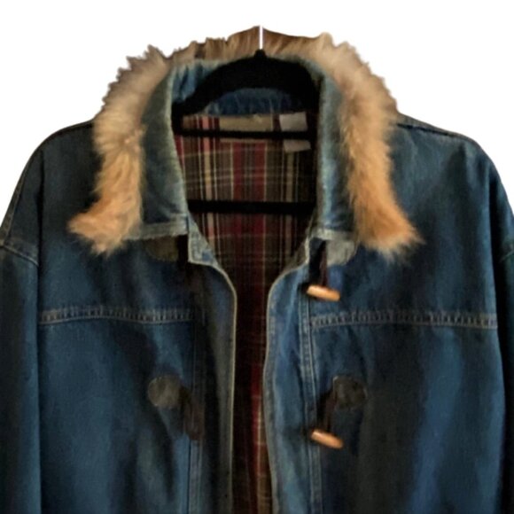 Vintage Liz Claiborne Liz Wear Women's Denim Toggle Closure Flannel Lined Jacket - Picture 10 of 16